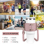 Linkidea Water Bottle Holder with Strap Compatible with Stanley Quencher H2.0 30oz/40oz, Simple Modern 40oz Tumbler, Vegan Leather Waterbottle Bag Holder, Shoulder Strap with Keyring, Pink