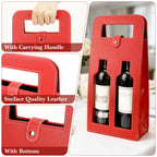Linkidea Luxury Wine Gift Bag 2 Bottles, Leather Tote Carrier with Handle for Gifting/Business/Festive Occasions (Red)
