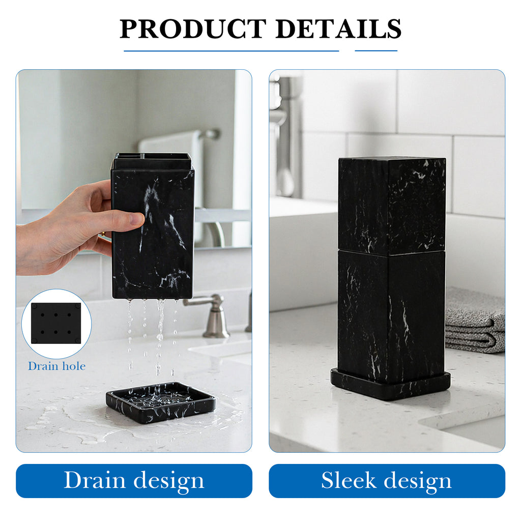 Countertop Manual Toothbrush Toothpaste Holder with Ventilated Lid, Black
