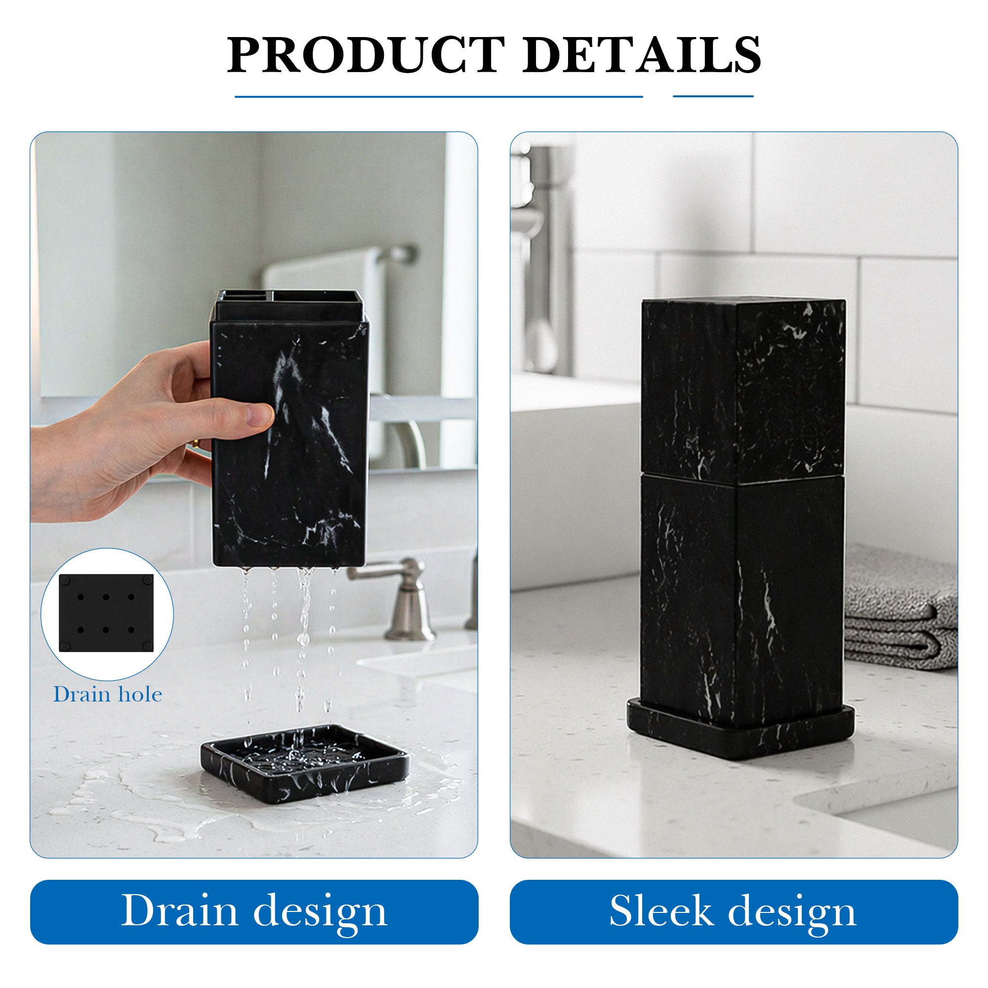 Countertop Manual Toothbrush Toothpaste Holder with Ventilated Lid, Black