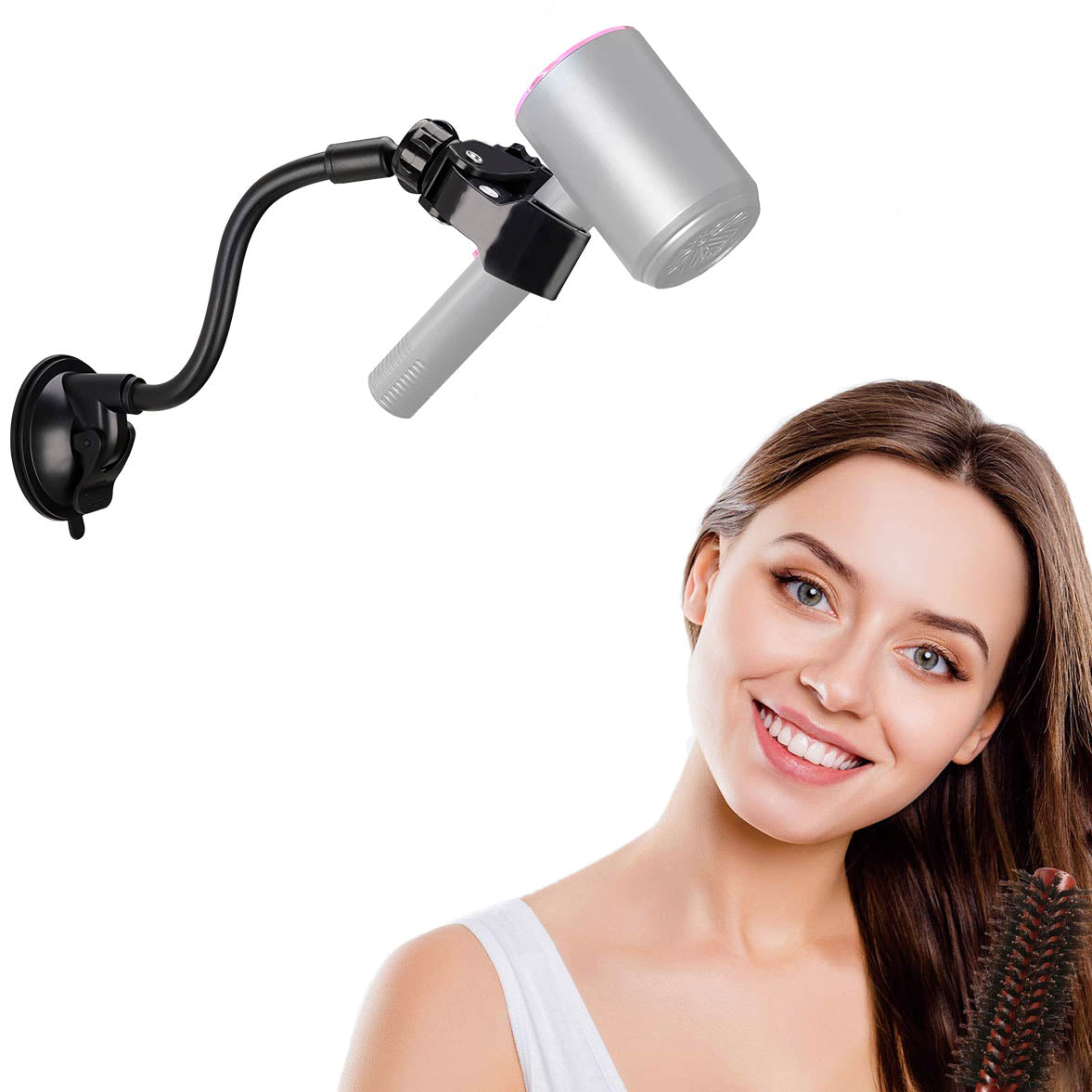 Linkidea Hair Dryer Holder, 360 Degree Rotating Lazy Hair Dryer Stand with Suction Cup, Hand Free Blow Dryer Holder for Mirror and Ceramic Tile