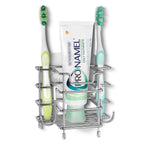 Linkidea Self Adhesive Toothbrush Holder for Shower, Stainless Steel Toothpaste Organizer, 3 Slots Wall Mount/Countertop Stand Compatible with Colgate Extra Clean, Oral-B CrossAction