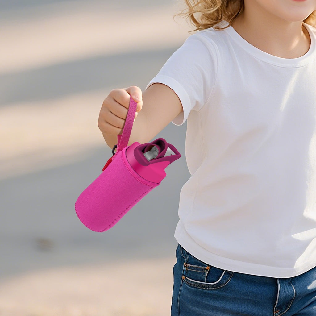Linkidea Water Bottle Sleeve Compatible with CamelBak Eddy+ Tritan 14oz, Steel 12oz Kids Bottle, Waterbottle Holder Bag with Name Tag, Rose Red