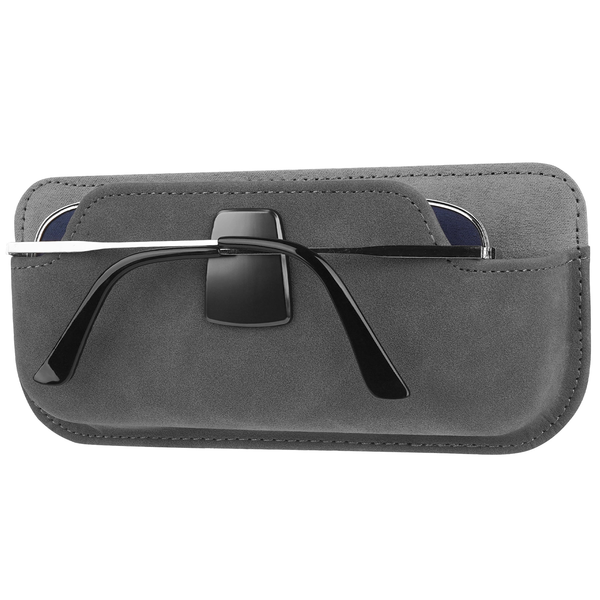 Extra Large Car Sunglasses Holder, Plush Lined Eyewear Storage Auto Accessories with Sided Adhesive Pads , Scratch Protection (Grey)