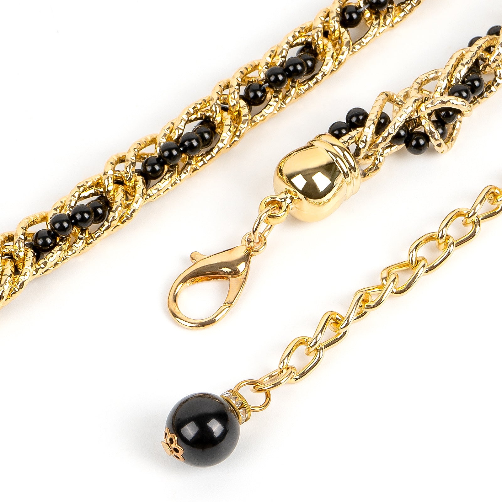 Plus Size Chain Belt for Women, Gold and Black Faux Small Pearl Waist Belt, 51 Inch Adjustable Extra Long Body Decorate for Dresses, Party, Casual Wear, Fashion Jewelry Accessory