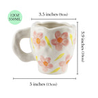Linkidea Ceramic Coffee Mug, 12oz/350ml Hand-Painted Irregular Coffee Cup, Novelty Teacups with Handles for Beer, Latte, Hot Cocoa, Microwave and Dishwasher Safe (Pink Flower)