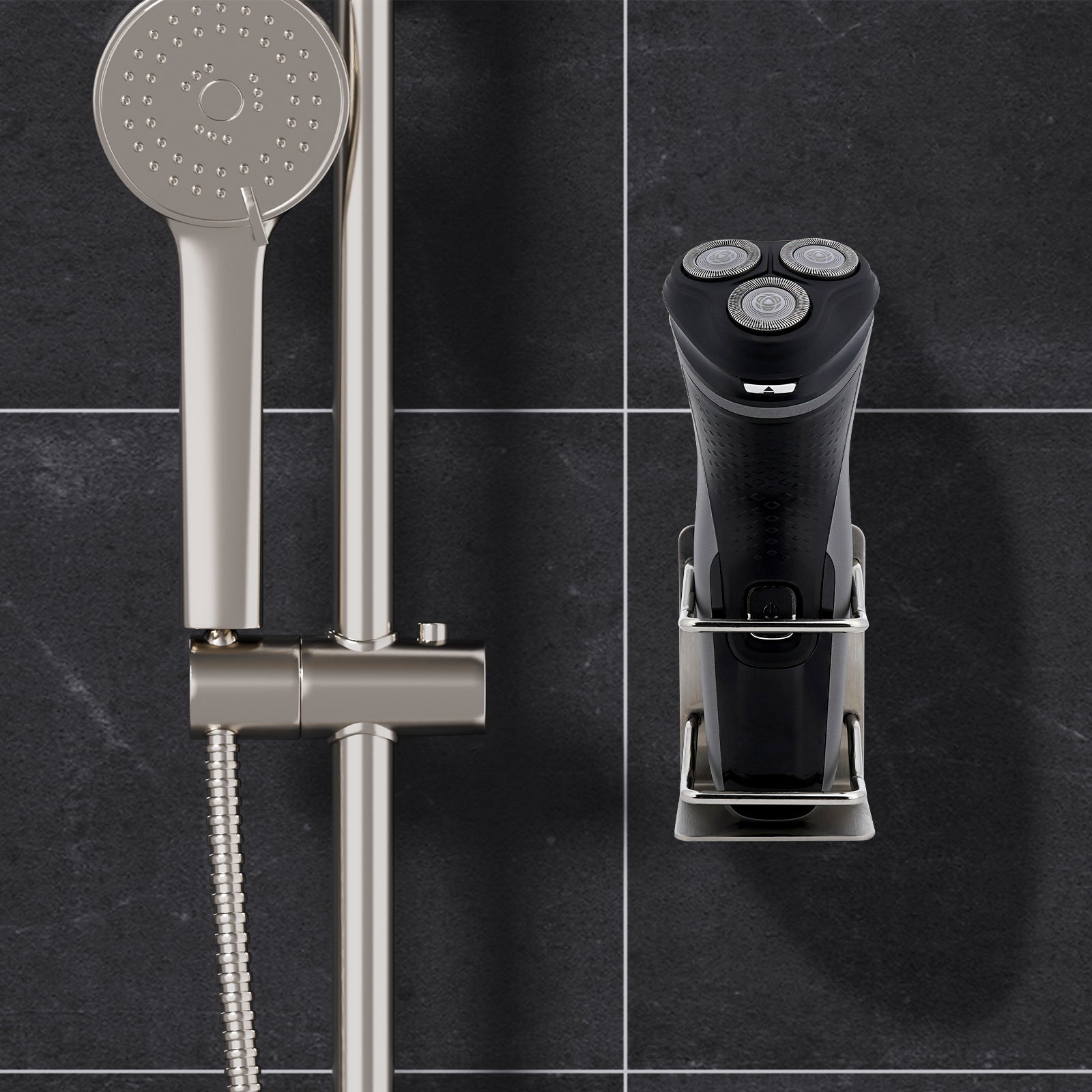 Linkidea 2 Pack Stainless Steel Electric Razor Holder for Shower, Shaver Organizer Compatible with Braun Series 5, Philips Series 2400, 5000x, 9000 (Silver)