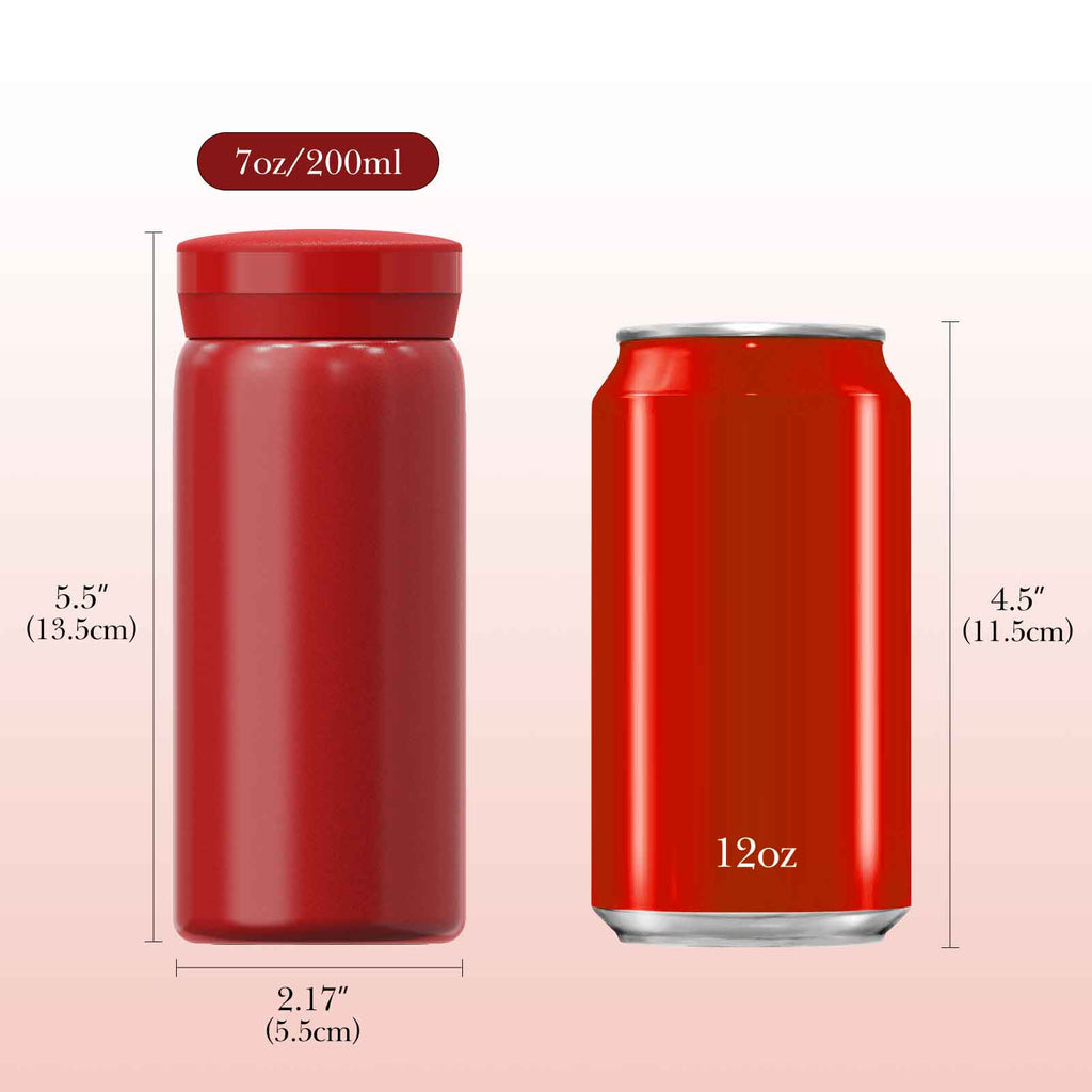 Linkidea 7oz (200ml) Mini Water Bottle, Vacuum Insulated Stainless Steel Bottle for Hot & Cold Drinks, Spill-Proof Small Bottle Fit Handbag, Purse and Pocket (Red)