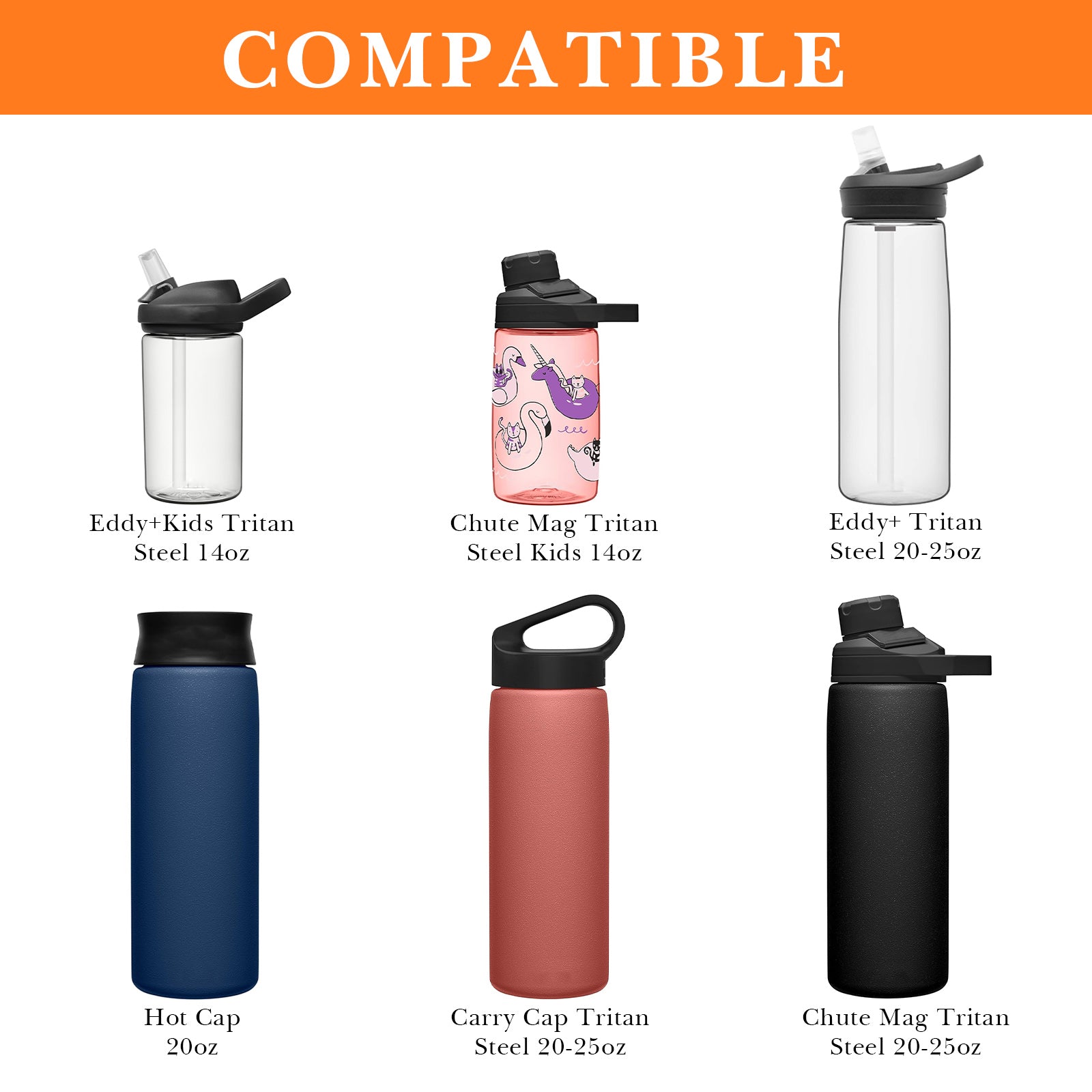 Linkidea 2 Pack Water Bottle Boot Compatible with CamelBak Eddy+20oz/25oz, Chute Mag 20oz/25oz, Carry Cap, Silicone Anti-Slip Bottle Bottom Bumper Protector (Orange)