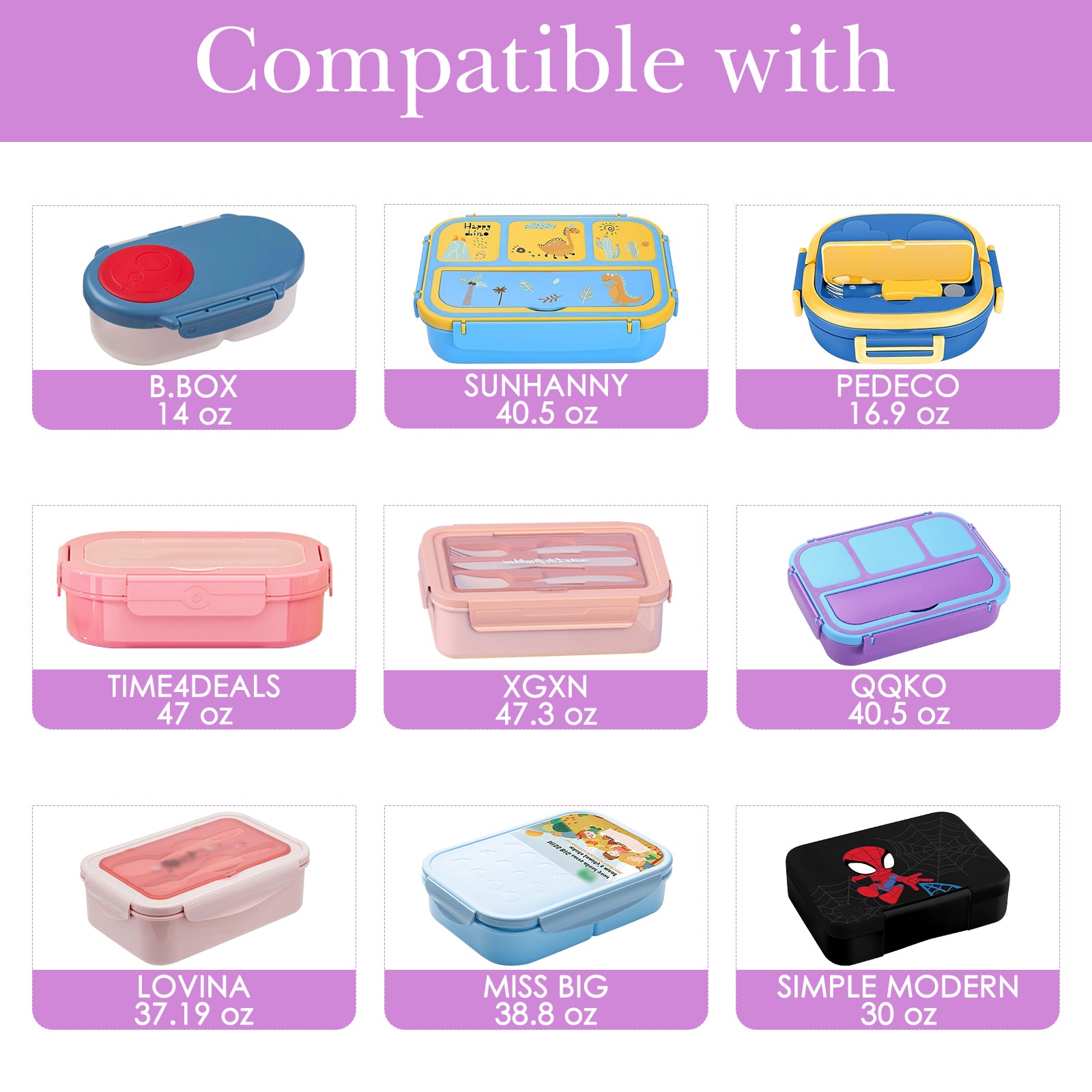 Linkidea Lunch Tote Bag, Cartoon Pattern Lunch Box Bag, Portable Reusable Lunch Box Container for Picnic or Camping, Compatible with B.Box, Sunhanny, Pedeco, QQKO, Xgxn Lunch Box (Purple)