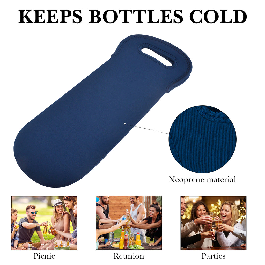 Linkidea Insulated Cooler Bag for Travel, Portable Waterproof Neoprene Grape Wine Bottle Tote, Picnic Beverage Holder with Secure Grip, Compatible with 750 ML Wine Bottle (Blue)