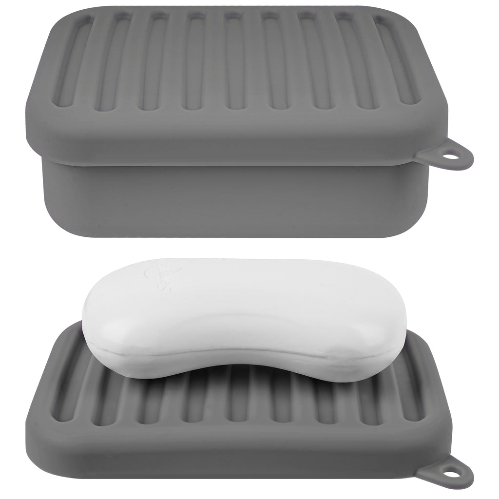 Linkidea Silicone Travel Soap Storage Box, Compact Bar Soap Holder with Drainage Layer, Shatterproof Better Storage Soap Holder, Suitable for Bathroom, Gym (Grey)