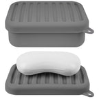 Linkidea Silicone Travel Soap Storage Box, Compact Bar Soap Holder with Drainage Layer, Shatterproof Better Storage Soap Holder, Suitable for Bathroom, Gym (Grey)
