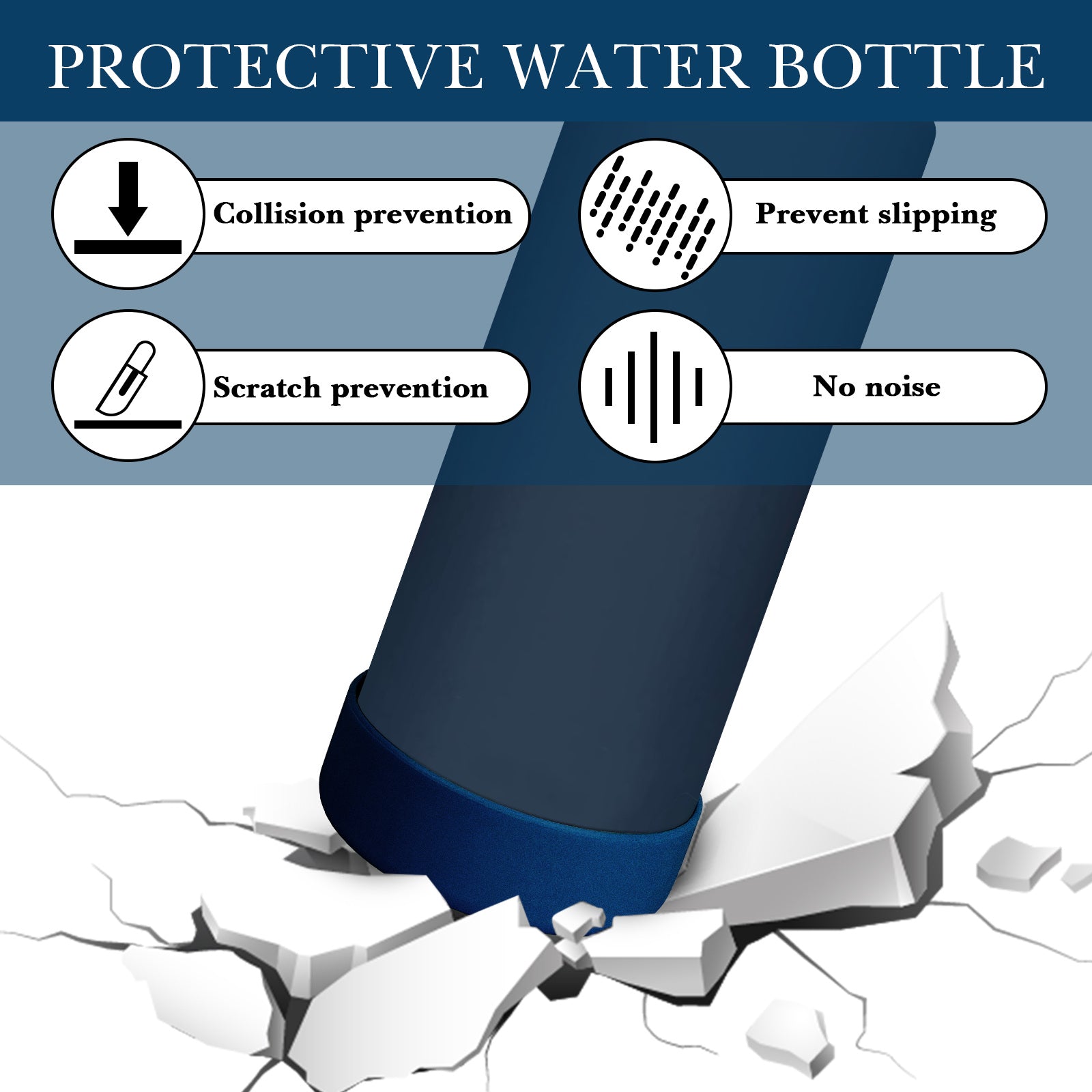 Linkidea Water Bottle Boot Compatible with YETI Rambler Bottle 36oz, Silicone Anti-Slip Water Bottle Bottom Sleeve Cover Protector, Bottle Bumper (Navy Blue / 2 Pack)