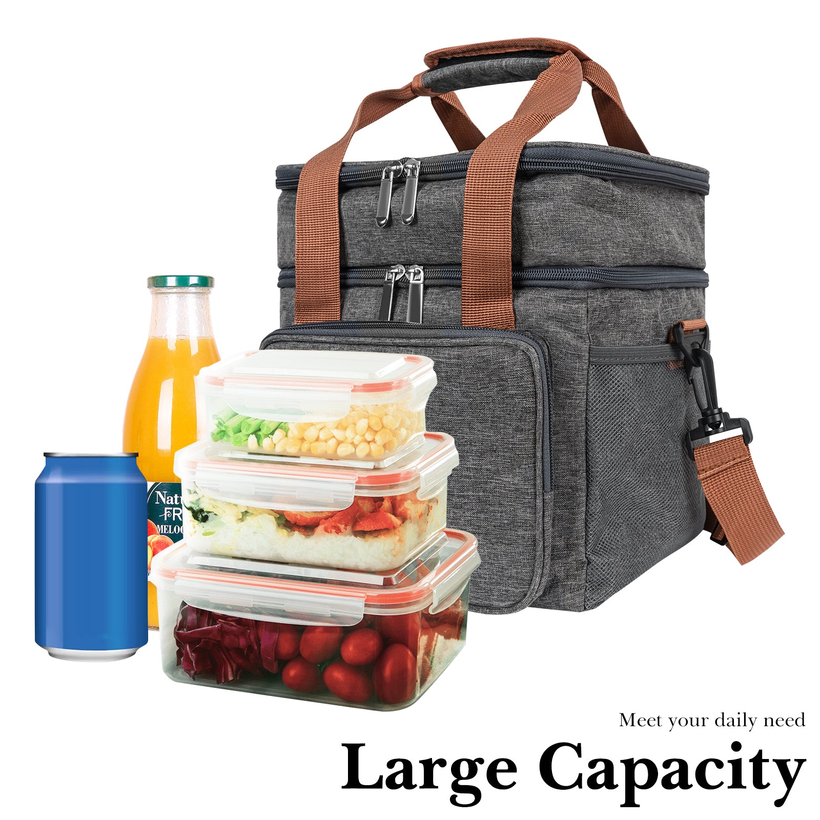 Linkidea Lunch Box Bag, Insulated Lunch Bag with 2 Layers for Food Jar and Lunch Box Storage, Oxford Reusable Lunch Tote Bag Fit, Compatible with Classic 12 oz, Iteryn, LOVINA (Grey)