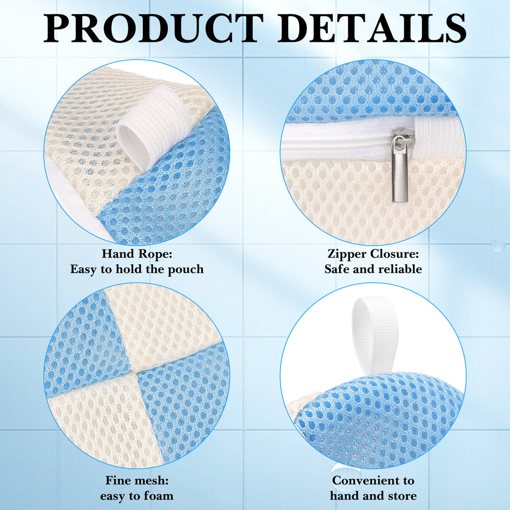 Linkidea 3 Pack Soap Saver Pouch with Zipper, Exfoliating Body Sponge Scrubber with Hand Loop, Mesh Soap Foam Lather Pocket for Shower Bath (Round)