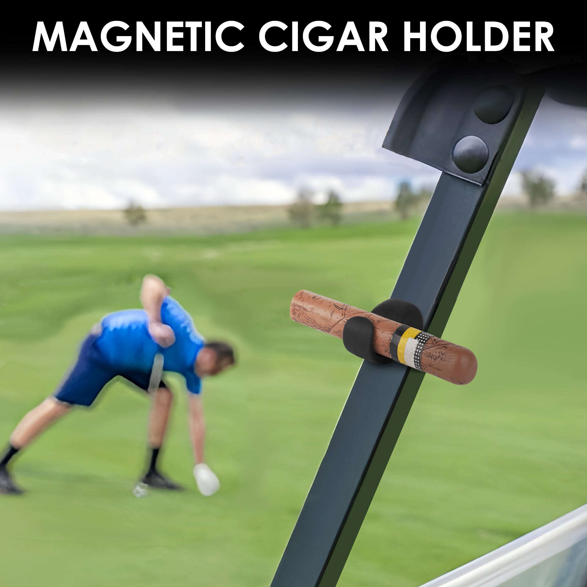 Linkidea Magnetic Cigar Holder Golf Cart Accessories, Cigar Gifts for Men, Cigar Holder Fits Golf Carts, Beach Chairs, Fishing Rods (Black)
