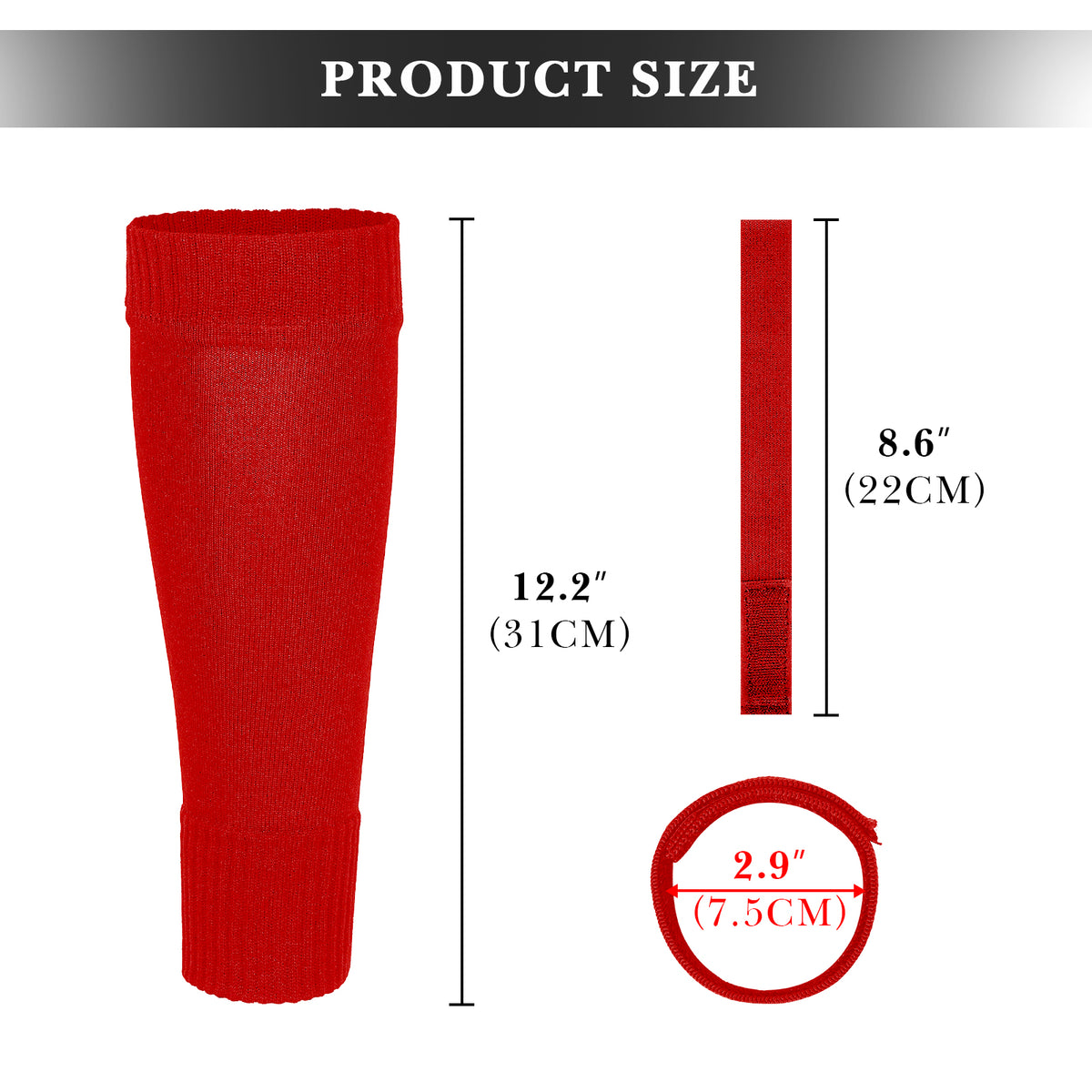 Linkidea Kids Soccer Leg Sleeve with Shin Guard Straps, Elastic Compatible with Grip Socks, Best Alternative to Soccer Athletic Socks for Child 6-8 Years (Red)