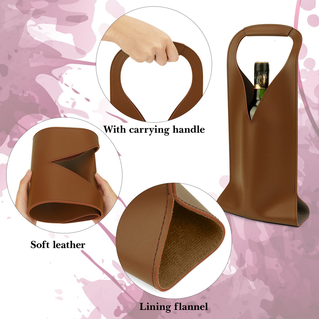 Linkidea Vegan Leather Wine Bottle Bags, 16.7" x 6.9" Tote Container for Gifts, Luxury Gift Bags for 750ml Bottles, Fits Christmas Use (Brown)