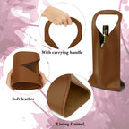 Linkidea Vegan Leather Wine Bottle Bags, 16.7" x 6.9" Tote Container for Gifts, Luxury Gift Bags for 750ml Bottles, Fits Christmas Use (Brown)