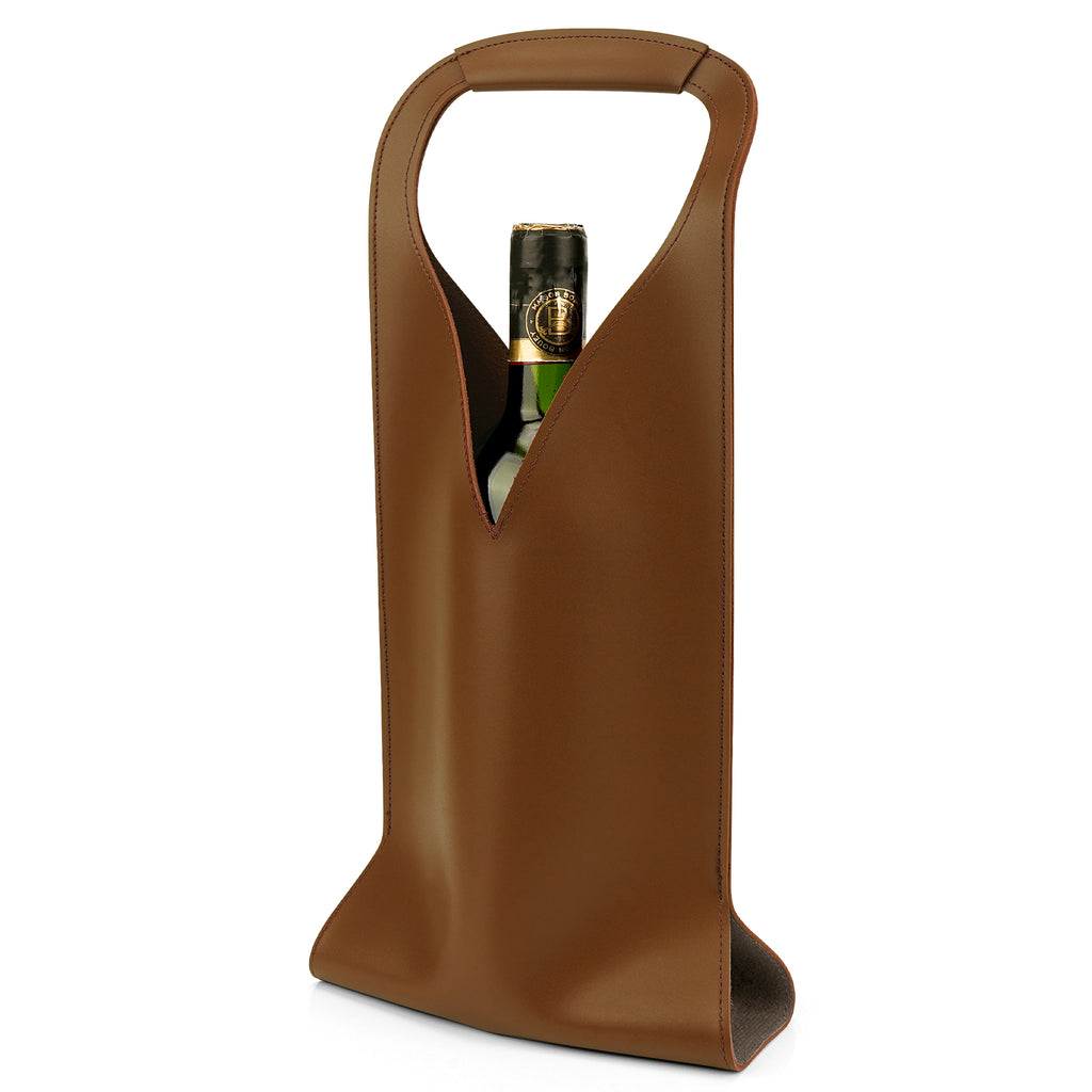 Linkidea Vegan Leather Wine Bottle Bags, 16.7" x 6.9" Tote Container for Gifts, Luxury Gift Bags for 750ml Bottles, Fits Christmas Use (Brown)
