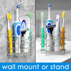 Linkidea 2 Pack Toothbrush Holders Wall Mounted, 3 Slots Bathroom Shower Organizer Stand, Stainless Steel Ventilated Countertop Rack for Toothpaste (Brushed Nickel)