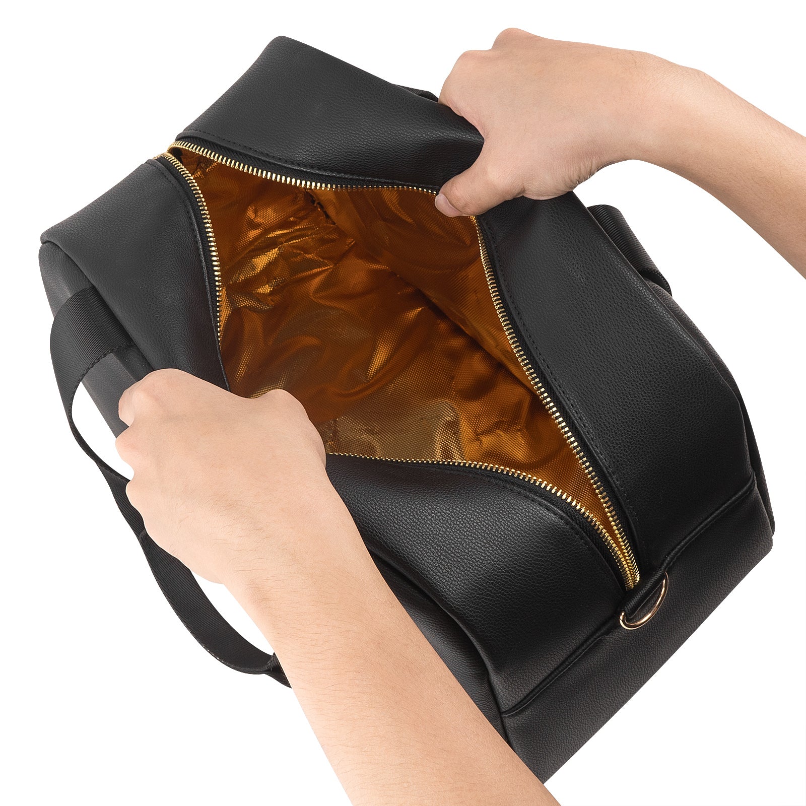 Linkidea Vegan Leather Lunch Bag for Women, Insulated Lunch Tote Bag, Large Capacity Lunch Cooler Bag, Modern Thermal Lunchbox Container, Lunch Box Cooler Bag (Black)