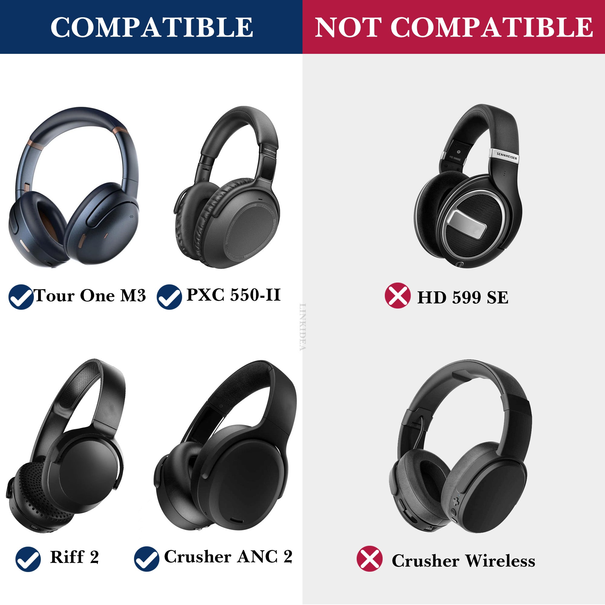 Linkidea Headphones Carrying Case Compatible with Bose QC Ultra II, 700, JBL Tour One M3, Sennheiser PXC 550II and More Headphones, Replacement Protective Hard Shell Travel Bag (Black)