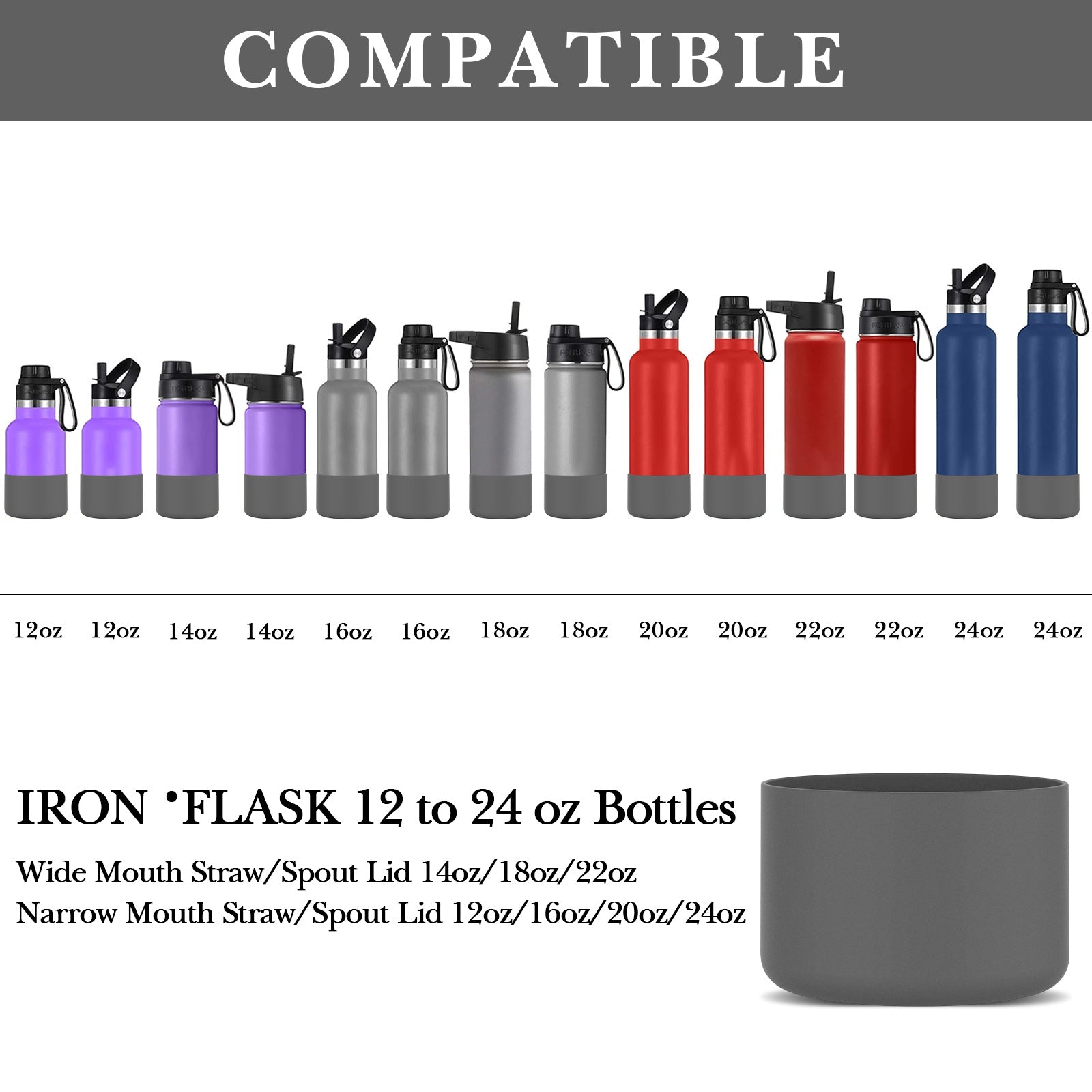 Linkidea 2 Pack Water Bottle Boot Compatible with IRON °FLASK Wide/Narrow Mouth 12oz/14oz/16oz/18oz/20oz/22oz/24oz, Silicone Bottle Bottom Sleeve Cover Bumper Protector (Stone)