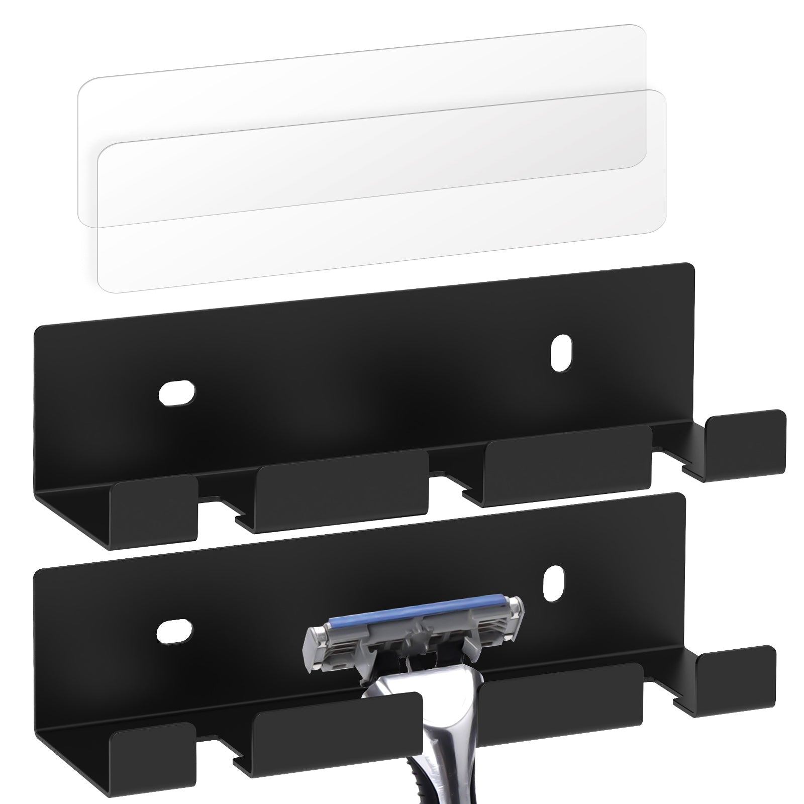 Linkidea 2 Pack Wall Mount Shower Razor Holder, Self Adhesive Stainless Steel Shaver Holder, Shaving Stand for Bathroom, Compatible with Gillette Sensor 3, Dorco Pace 6 Pro (Black)