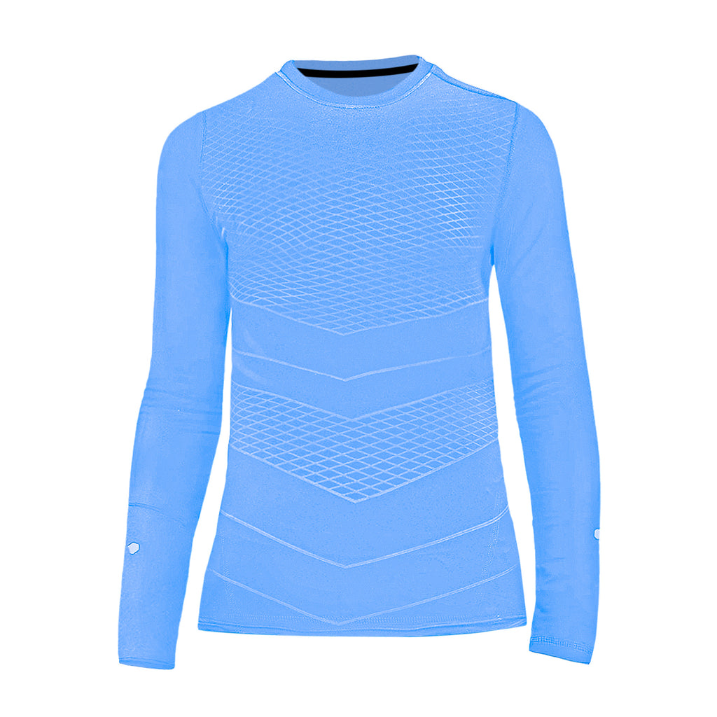 Soccer Compression Shirt for Kids, Breathable Moisture Wicking Long Sleeve Undershirt, Athletic Performance Base Layer Cold Weather Shirts for Child Age 10 - 11 (Sky Blue, Size S)