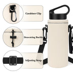 Linkidea Water Bottle Carrier with Shoulder Strap Compatible with Hydroflask Standard Mouth 18oz, CamelBak Carry Cap 20oz,Waterbottle Sling Bag Holder (Off White)