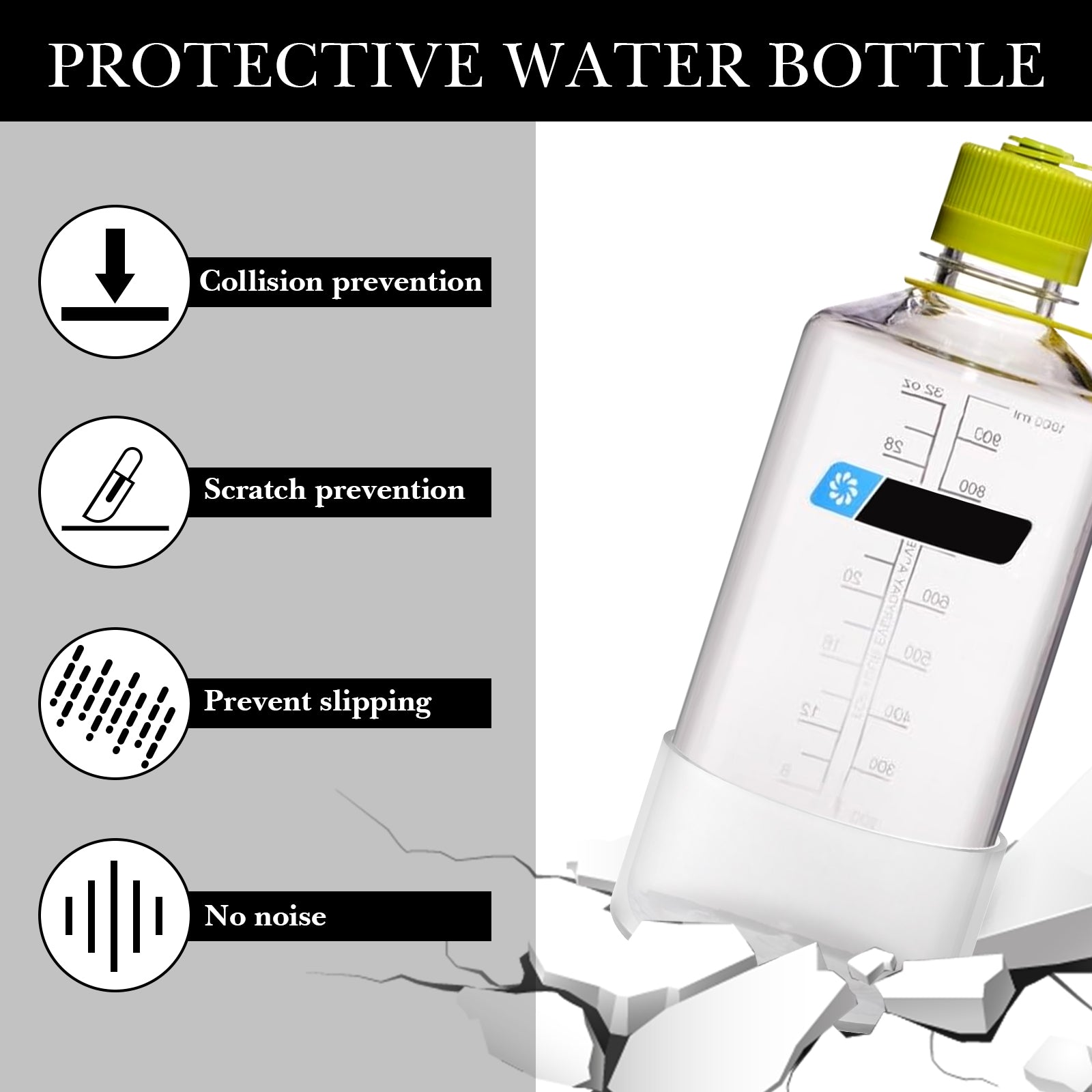 Linkidea 2 Pack Water Bottle Boot Compatible with Nalgene Sustain Wide Mouth 32oz/48oz, Narrow Mouth 32oz, Silicone Anti-Slip Bottle Bottom Bumper Protector (Clear White)
