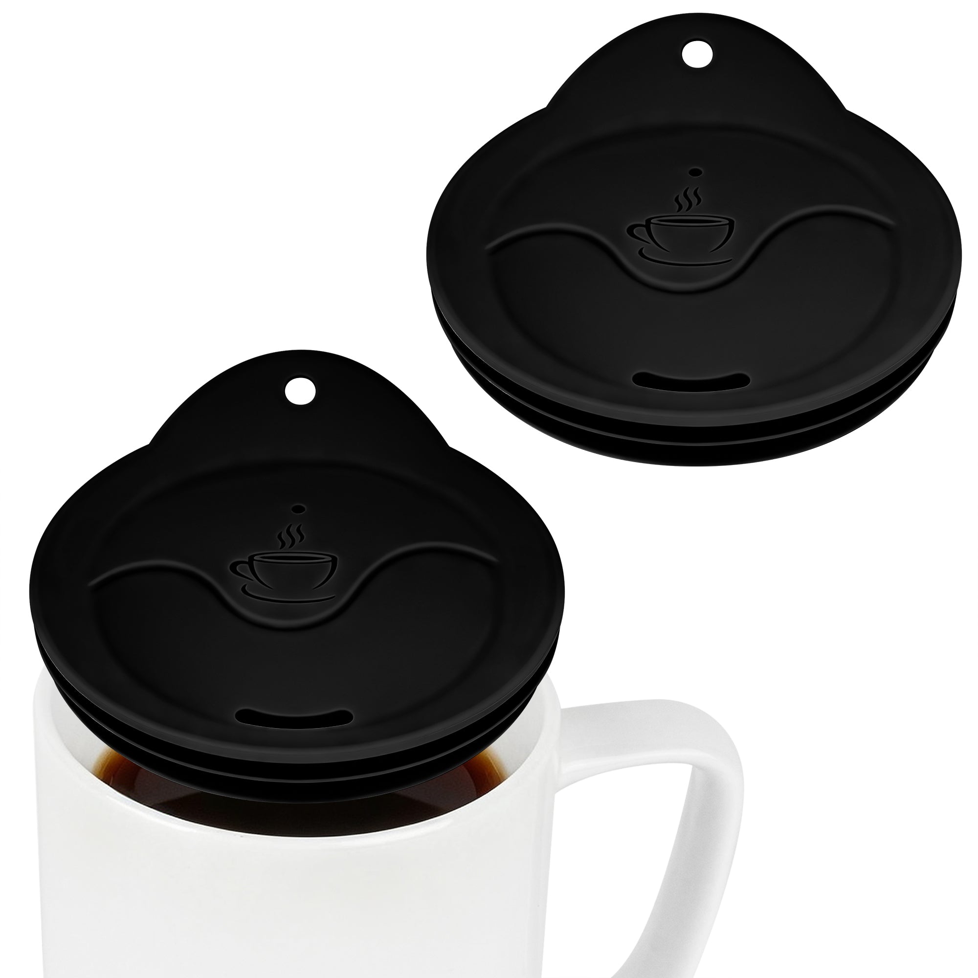 Linkidea 2 Pack Silicone Coffee Mug Lid for 3"(76mm) to 3.4"(86mm) Inside Diameter Mugs, Splash Resistant Replacement Mug Lid for Home, Office, Travel, Dishwasher-Safe (Black)