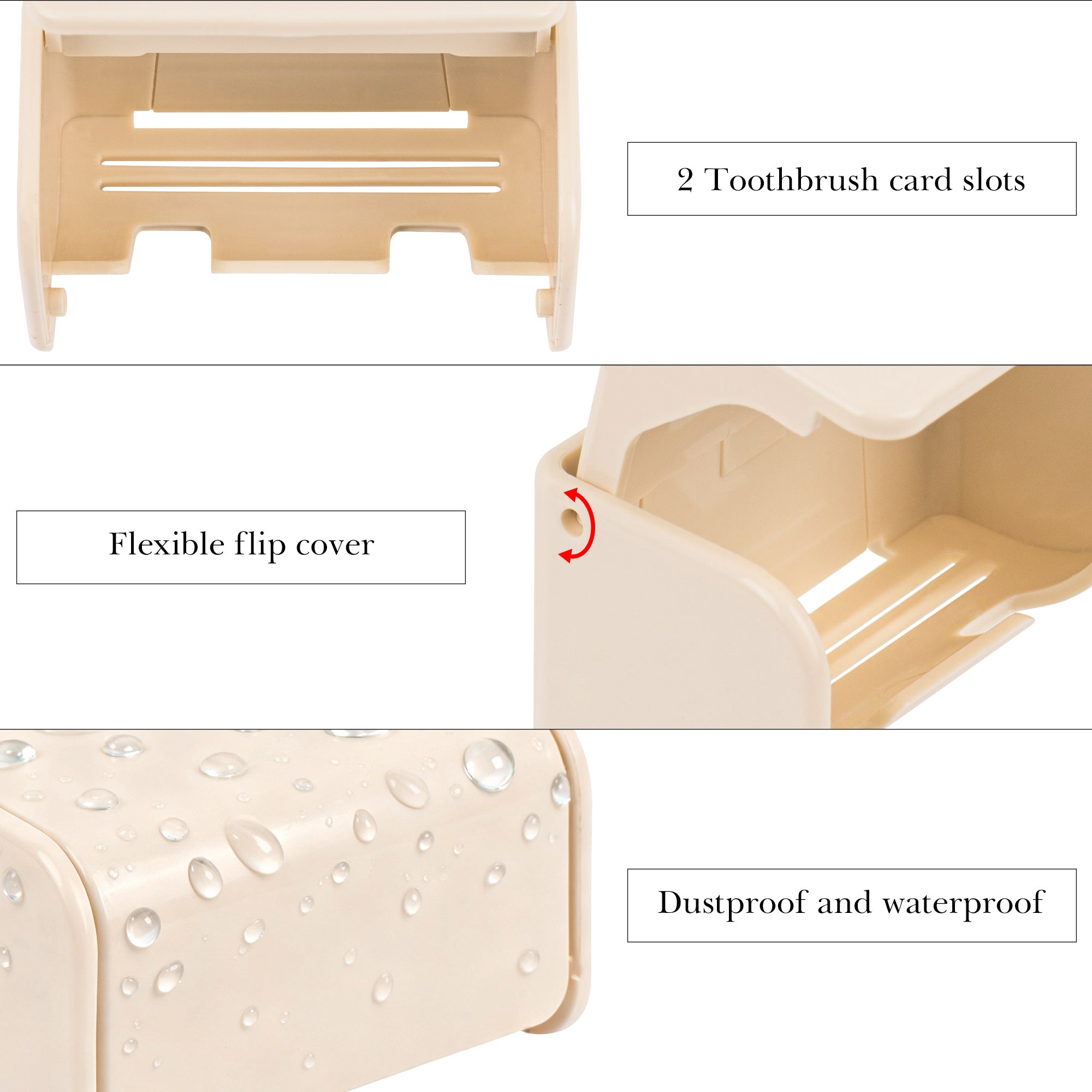 Linkidea Wall Mount Toothbrush Holder with Cover, 2 Slots Plastic Self Adhesive Brush Hanger for Shower, Compatible with Oral-B CrossAction, Colgate Renewal, Reach Essentials(Creamy)