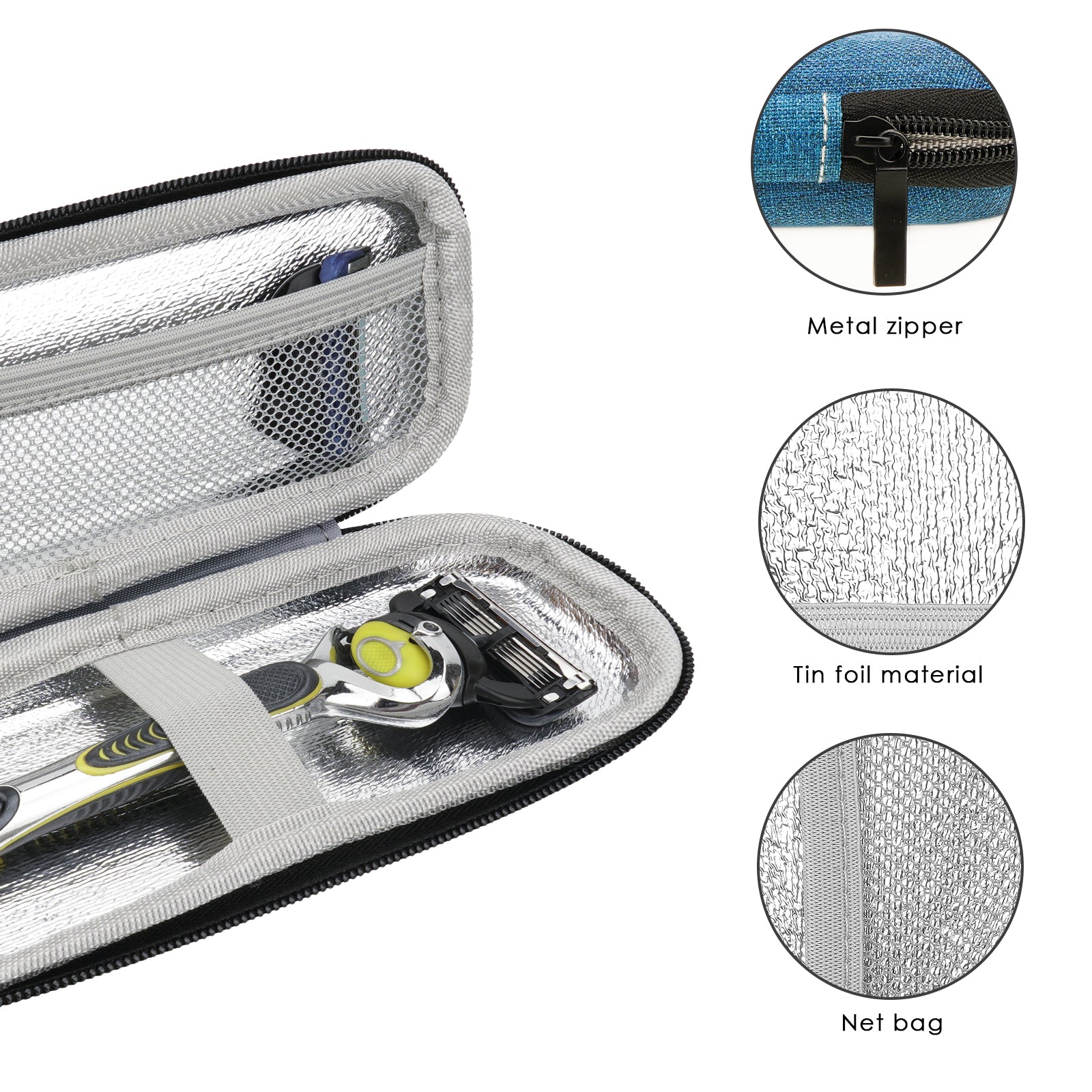 Linkidea Generic EVA Hard Shell Safety Razor Travel Case, Shaving Accessories Blade Head Storage, Men's Portable Travel Shaver Bag Compatible with Gillette Fusion 5 Power, Mach 3 (Navy Blue)