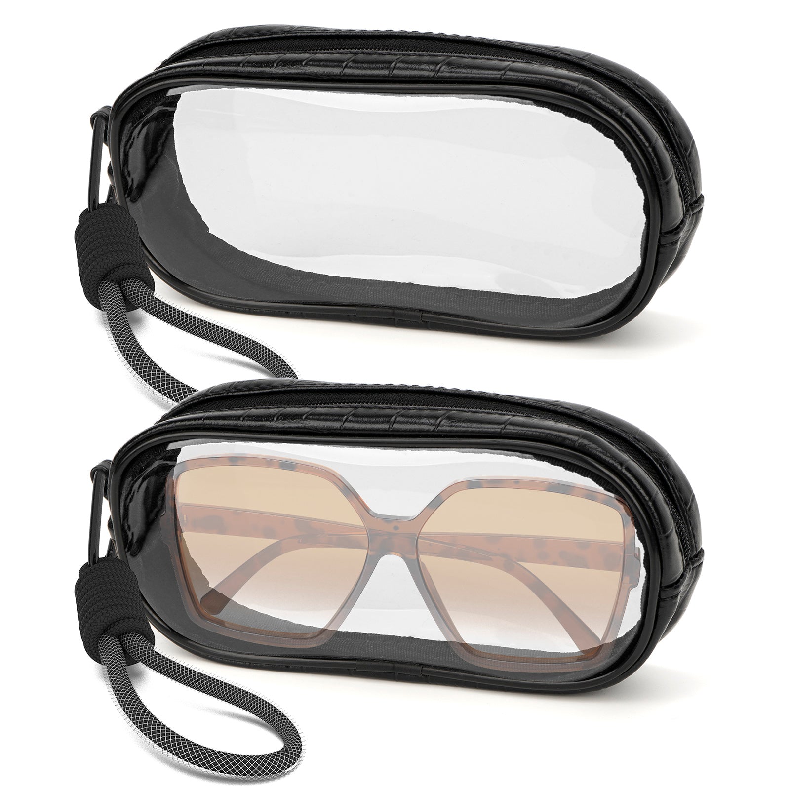 Extra Large Sunglasses Pouch Case with Hand Strap, 2 Pack Vegan Leather Sun Shades Eyeglasses Organizer Soft Bag Compatible with TOM FORD FT1013/FT0919/FT0924 Prada PS 03XS/07WS/53XS/01WS
