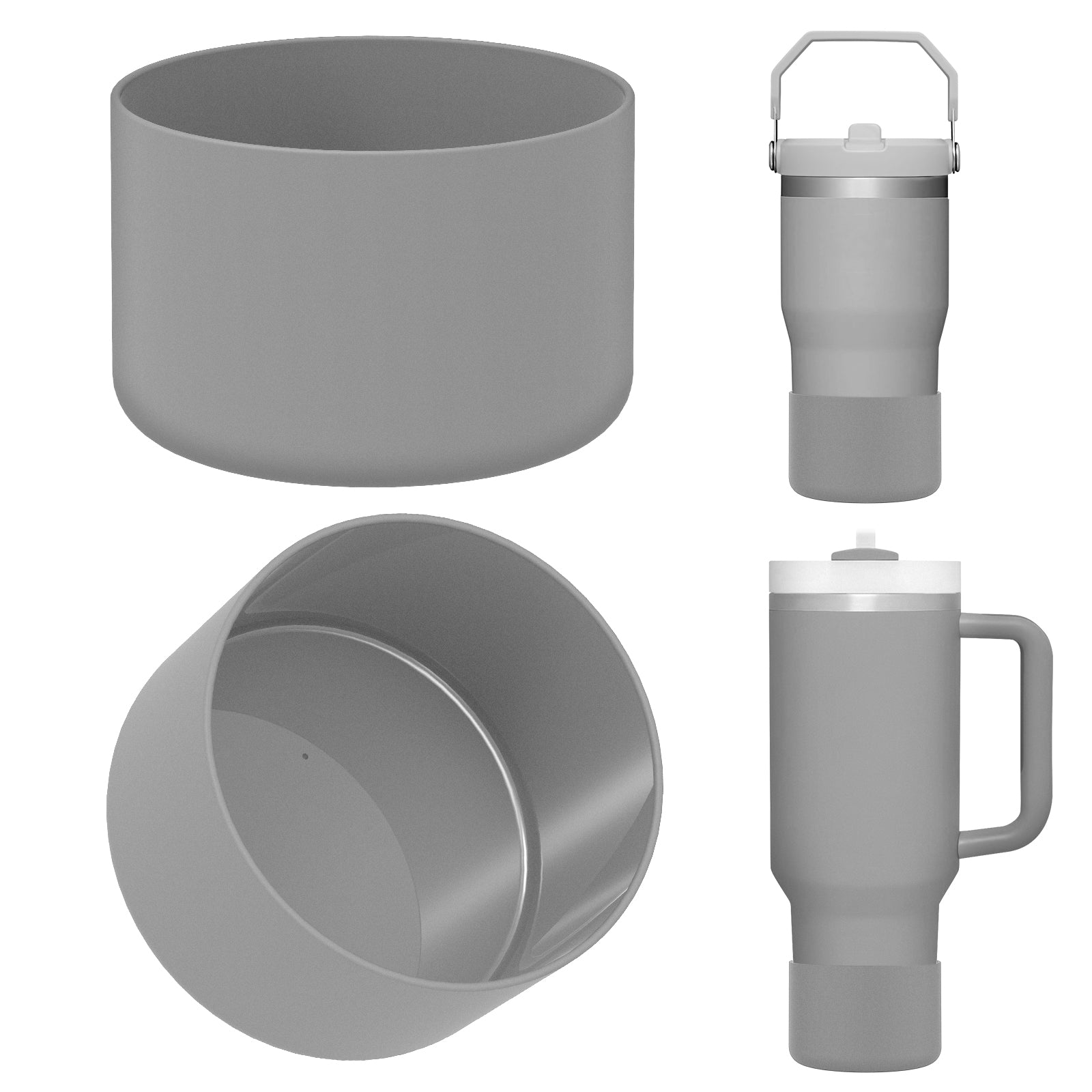 Linkidea 2 Pack Water Bottle Boot Compatible with Stanley Quencher H2.0 20oz/30oz/40oz, IceFlow Flip 20oz/30oz, Silicone Water Bottle Bottom Sleeve Cover Bumper Protector (Gray)