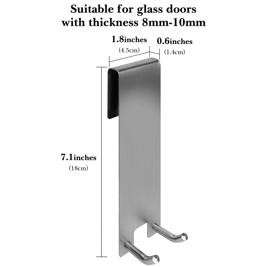Linkidea 2 Pack Shower Over Door Hook, 7" Stainless Steel Extend Hook for Shower, Bathroom Hanger with Non-Slip Sponge Pad for Frameless Glass Doors (Silver)