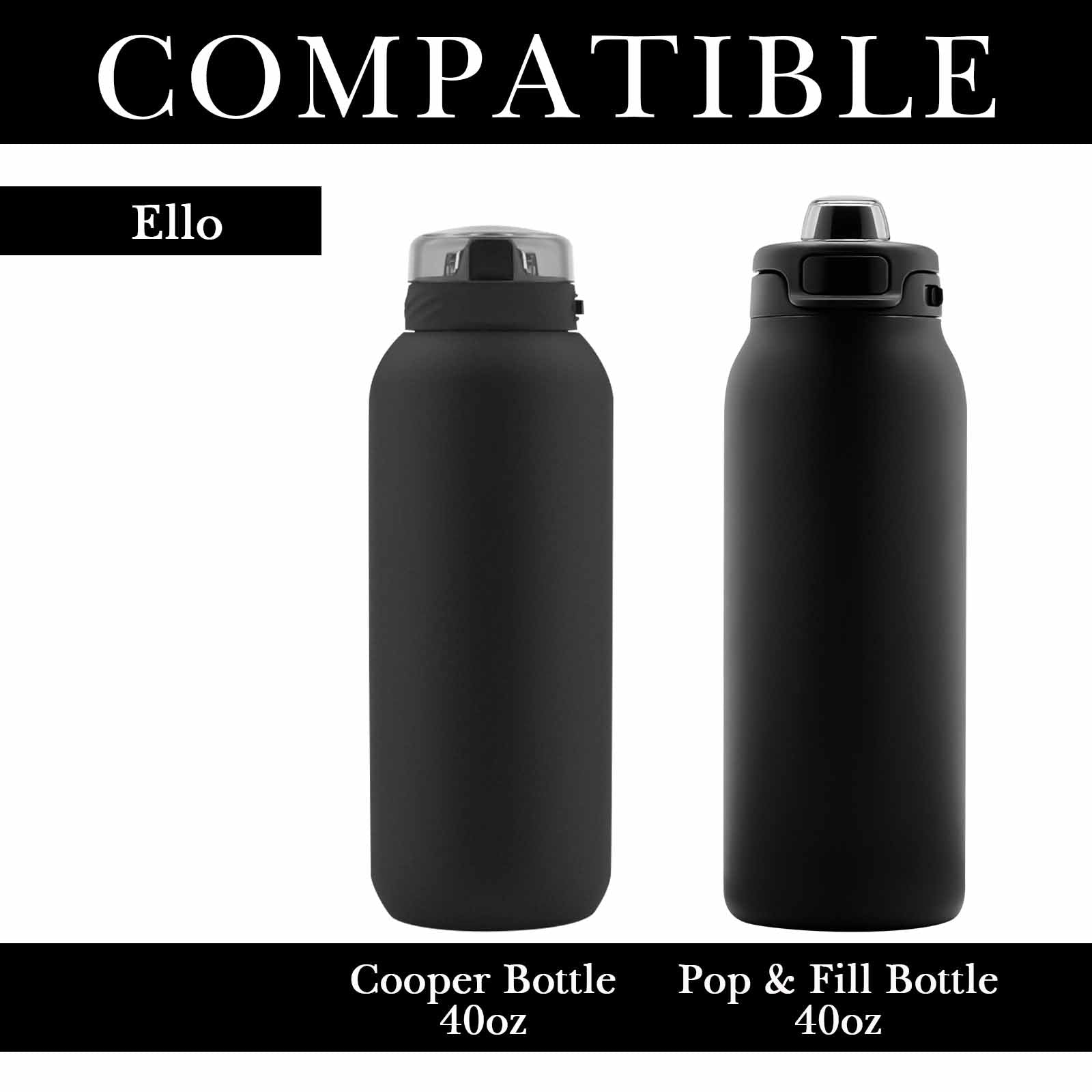 Linkidea 2 Pack Water Bottle Boot Compatible with Ello Cooper / Pop & Fill Bottle 40oz, Silicone Anti-Slip Bottle Bottom Sleeve Bumper Protector (Black)