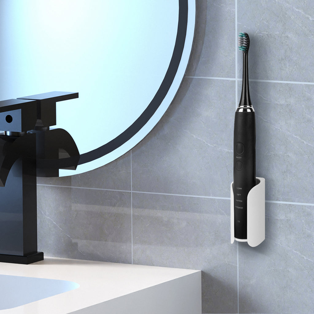 Linkidea Wall Mount Electric Toothbrush Holder, Plastic Power Toothbrush Hanger, Self Adhesive Organizer Compatible with Oral-B iO Series, Philip Sonicare ProtectiveClean (White)