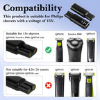 Linkidea 2 Pack 15V USB-C Shaver Charging Adapter Converter, Compatible with Philips Norelco OneBlade HQ8505, QP6520, QP6530, Type-C Replacement Adapter Head Without Cable (Black)