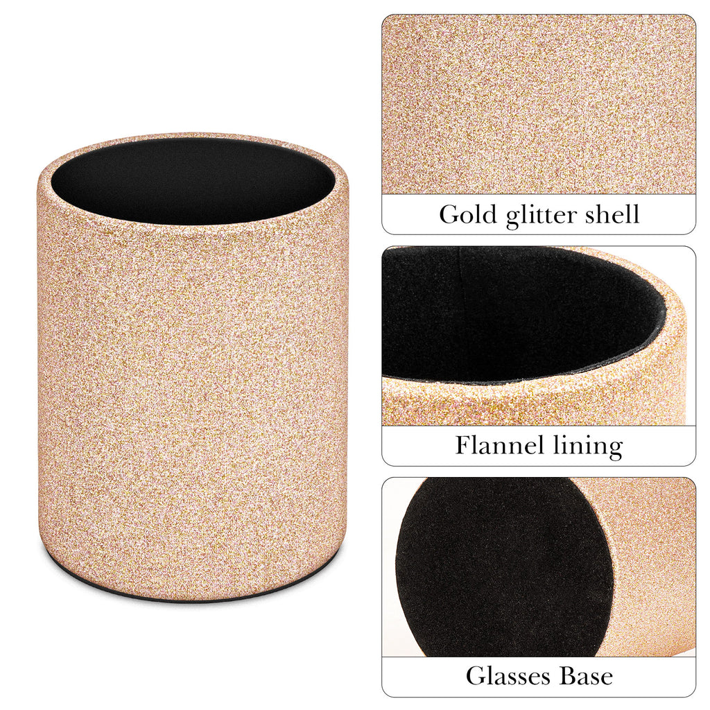 Extra Large Sunglasses Desk Holder Stand, 2 Pack Gold and Silver Vegan Leather Eyeglasses Storage with Flock Lining, Sunwear Display Organizer Compatible with Rayban RB4401D/RBS0101S/RB8097