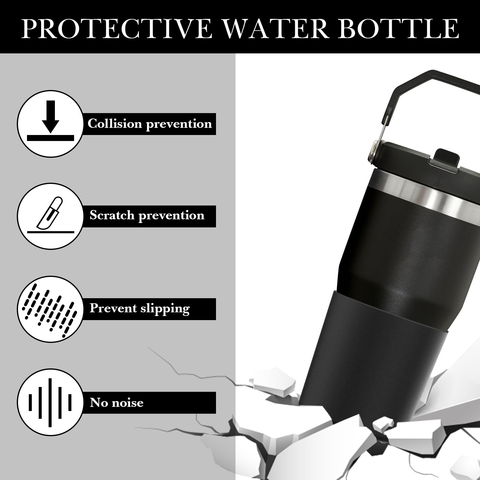 Linkidea Water Bottle Boot Compatible with Stanley Quencher H2.0 20oz/30oz/40oz, IceFlow Flip 20oz/30oz, Silicone Waterbottle Bottom Sleeve Cover Protector, Bottle Bumper (Black / 2 Pack)
