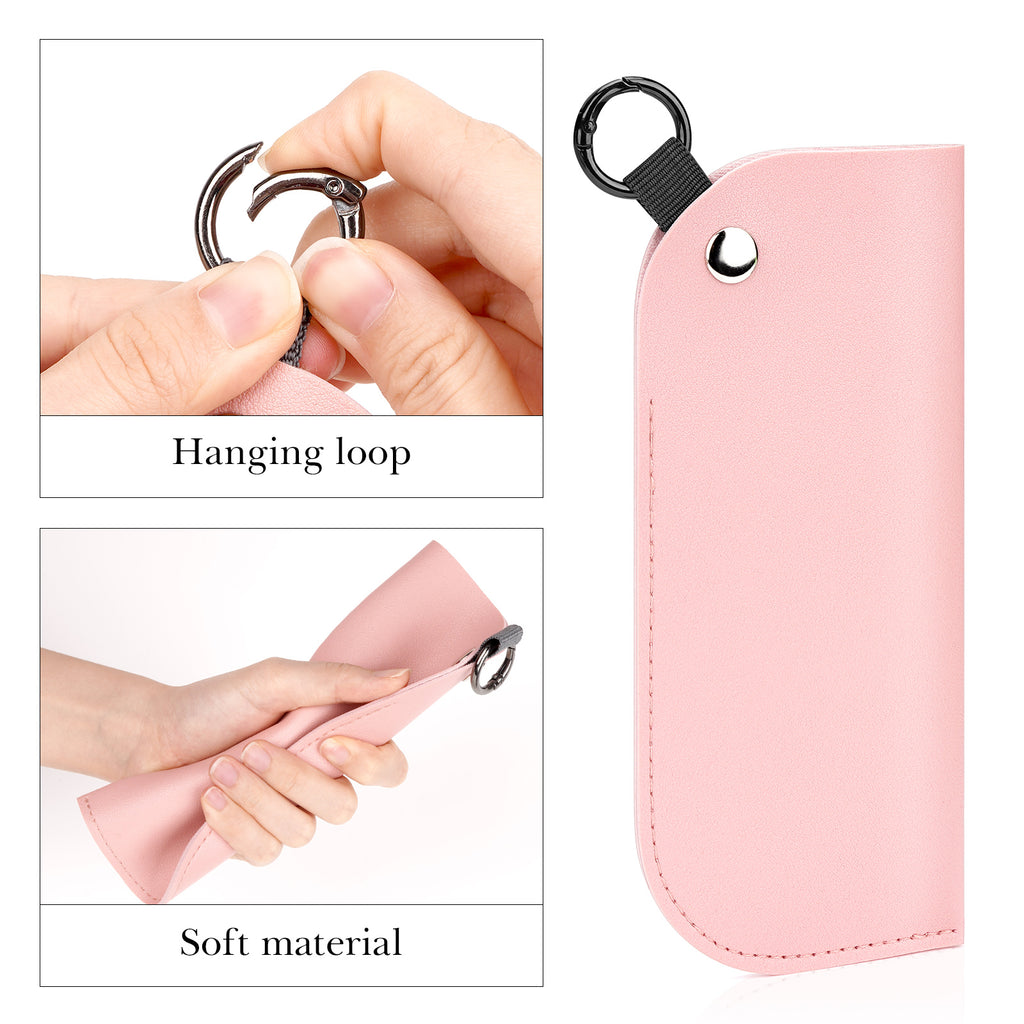 Extra Large Sunglasses Pouch Case with Hook Ring, Vegan Leather Oversized Sun Glasses Organizer Soft Bag Compatible with Gucci GG0981S GG0908S GG1223S GG1370S Versace VE2255 (XXL, Pink)