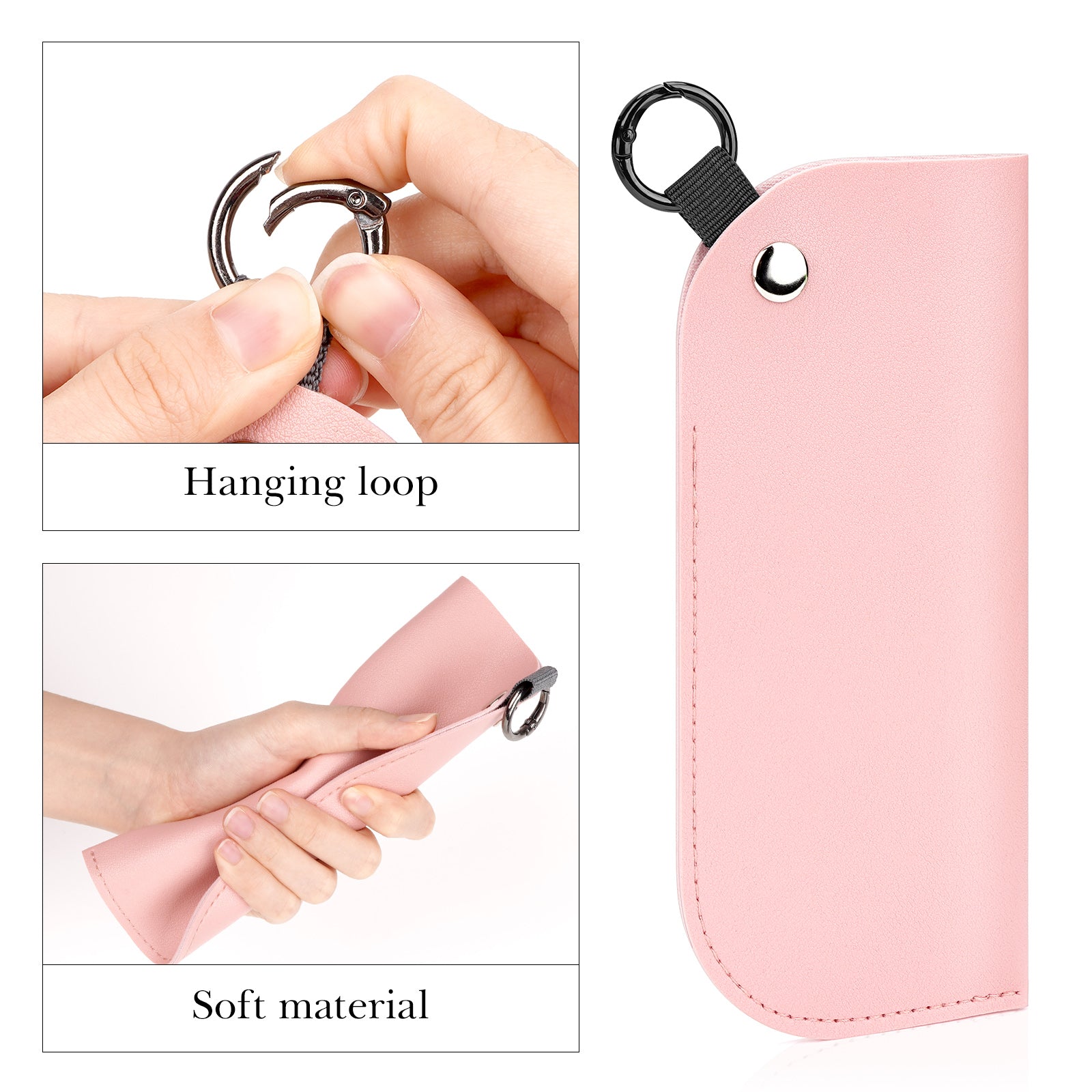 Extra Large Sunglasses Pouch Case with Hook Ring, Vegan Leather Oversized Sun Glasses Organizer Soft Bag Compatible with Gucci GG0981S GG0908S GG1223S GG1370S Versace VE2255 (XXL, Pink)