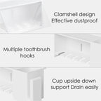 Linkidea 5 Slots Wallmount Toothbrush Holder with Cover for Shower, Plastic Multifunctional Toothpaste Toothbrush Organizer Compatible with Oral-B Cross Action, Colgate Renewal(White)