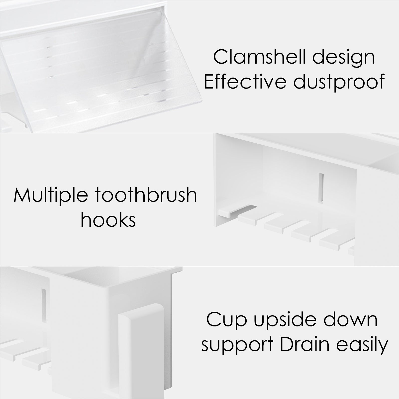 Linkidea 5 Slots Wallmount Toothbrush Holder with Cover for Shower, Plastic Multifunctional Toothpaste Toothbrush Organizer Compatible with Oral-B Cross Action, Colgate Renewal(White)