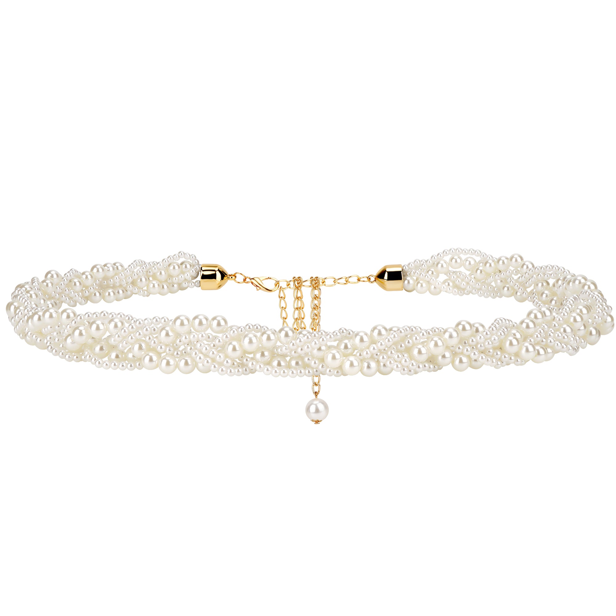 Linkidea White Faux Pearl Waist Belt for Women, Recommended Waist Fit 29.5-39.4 Inches, Adjustable Gold-Tone Chain Belt for Dresses, Weddings and Parties