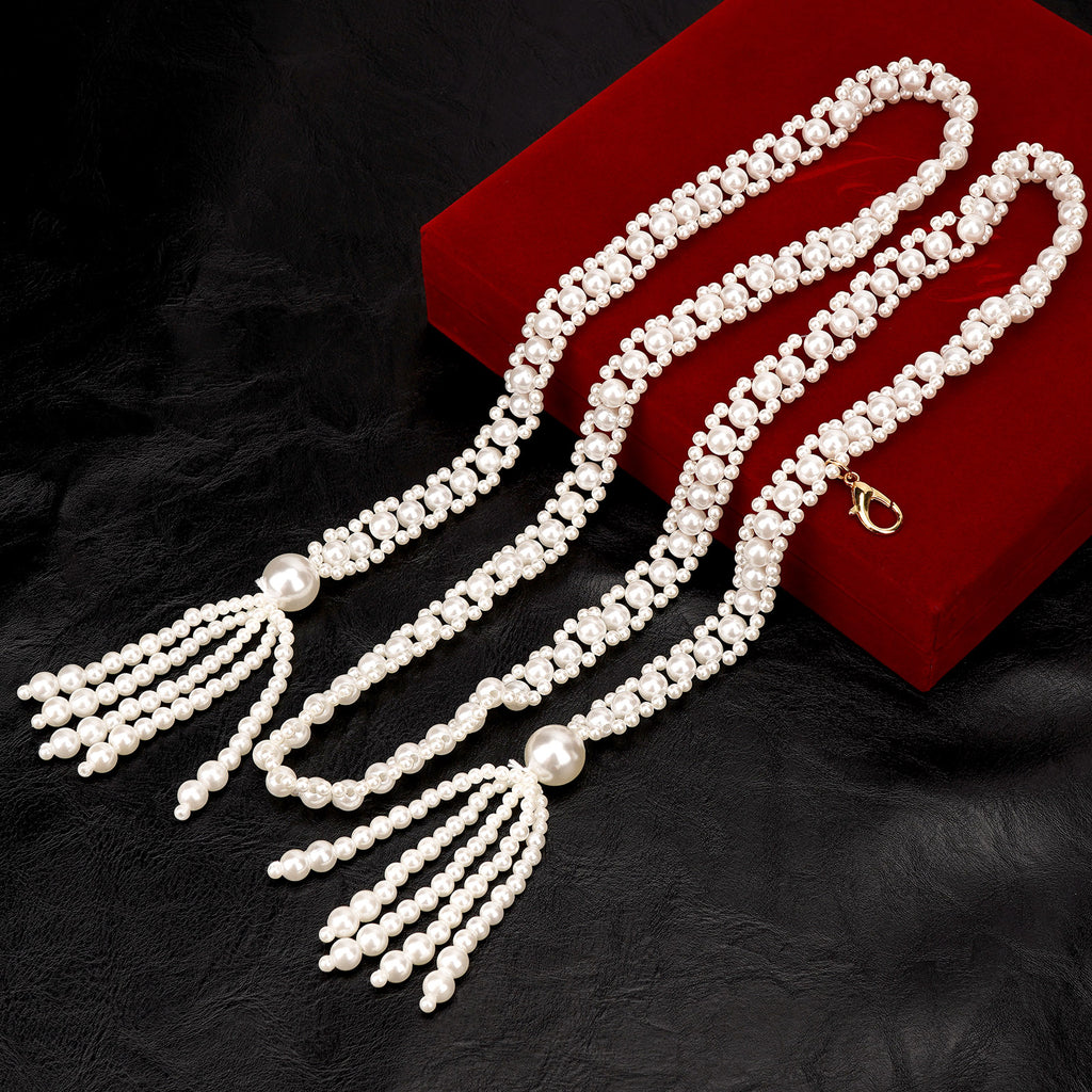 Plus Size Waist Belt for Women, Plastic Pearl Chunky Body Belt for Dresses, 55 Inch Adjustable Fashion Jewelry Accessory